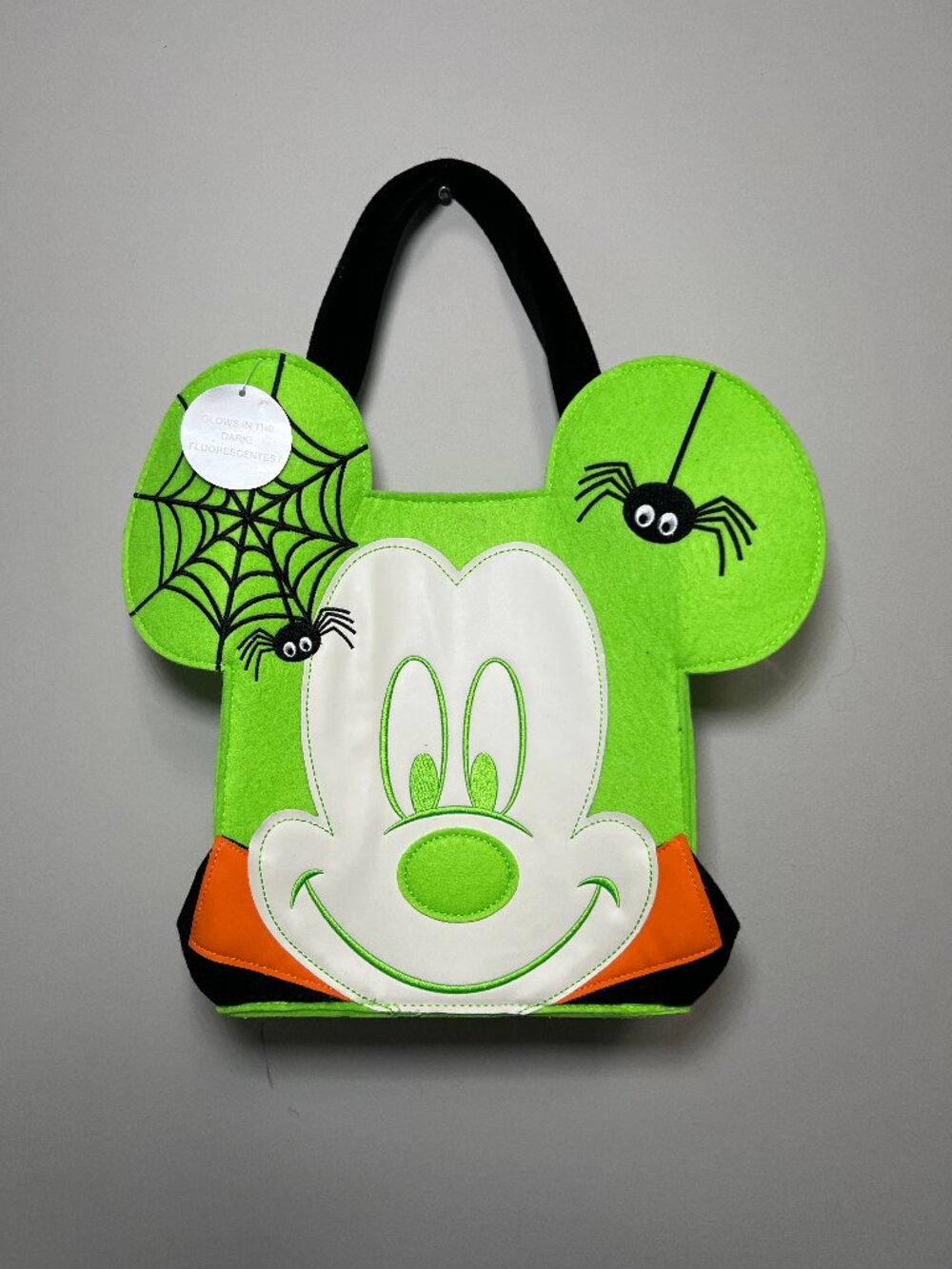 NWT Disney Mickey Mouse Trick or Treat Felt Tote Bag - Glows in Dark - Halloween